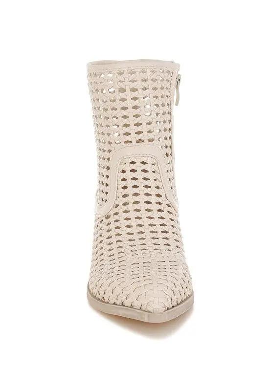 Artisole Woven Pleather Block Heel Boots for Stylish Comfort - Love Salve